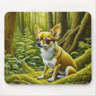 Tapis De Souris Joli petit Chihuahua assis dans les bois