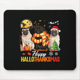 Tapis De Souris Joli Pug Joyeux Hallothanksmas Halloween Thanksgiv
