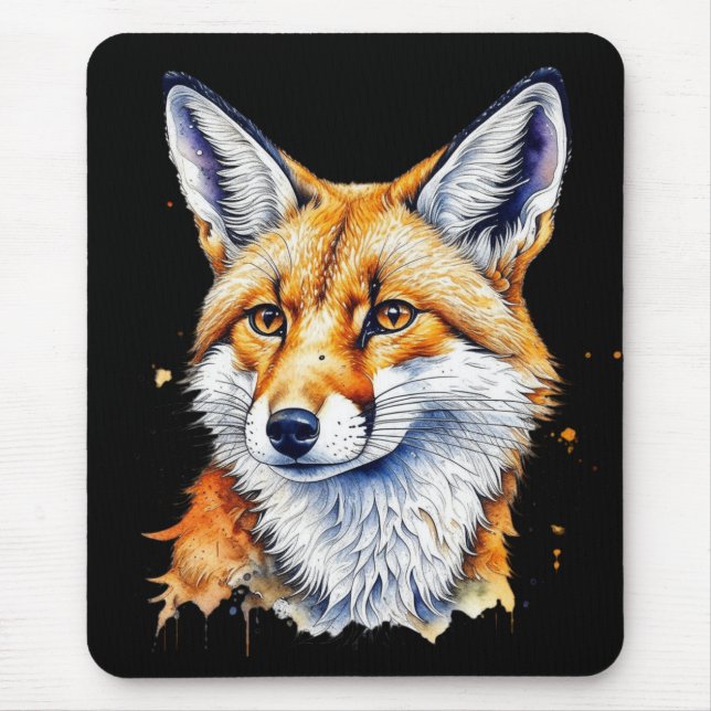Tapis De Souris Joli renard aquarelle | AMOUREUX DES ANIMAUX (Devant)