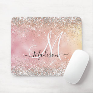 Tapis De Souris Joli rose or faux argent parties scintillant monog