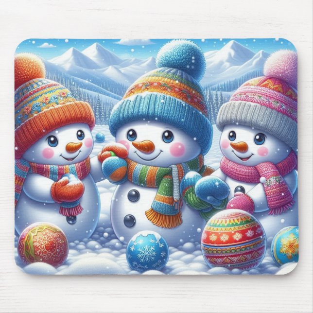 Tapis De Souris Joli Snowmen Jouer hiver Mousepad Cadeau (Devant)