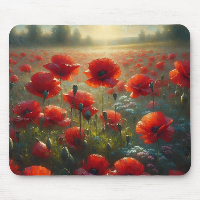 Tapis De Souris Joli terrain de pavot rouge le jour d'été (Devant)