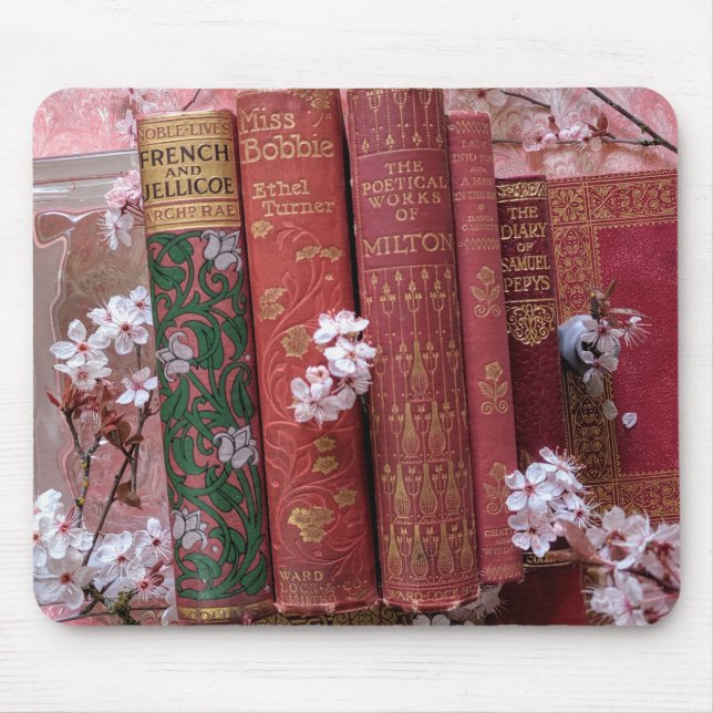 Tapis De Souris Joli vieux livres & Blossoms (Devant)