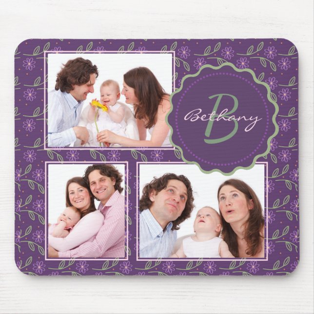 Tapis De Souris Joli violet Floral Photo Collage Personnalisé (Devant)