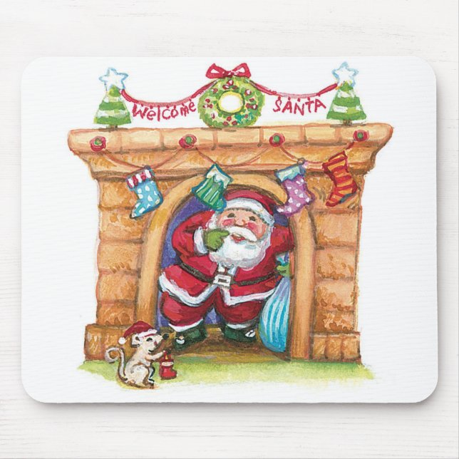 Tapis De Souris Jolie Caricature Jolly Santa Claus Descendre Chimn (Devant)