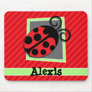 Tapis De Souris Jolie coccinelle ; Grilles rouges écarlate