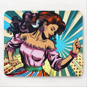 Tapis De Souris Jolie Femme Dansant Salsa Pop Art