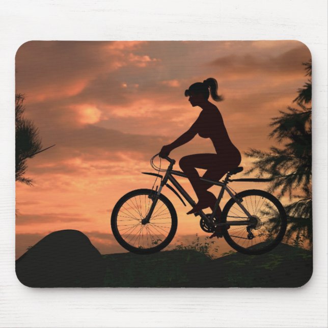 Tapis De Souris Jolie fille à vélo au coucher du soleil (Devant)