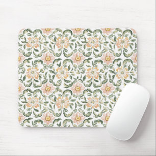 Tapis De Souris Jolie Florale aux Feuilles Vertes Rose Blush