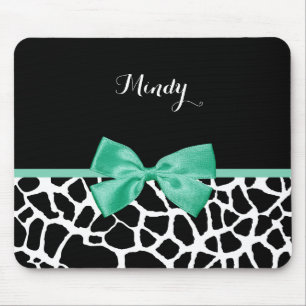 Tapis De Souris Jolie Giraffe Imprimé Monnaie Vert Bow avec nom