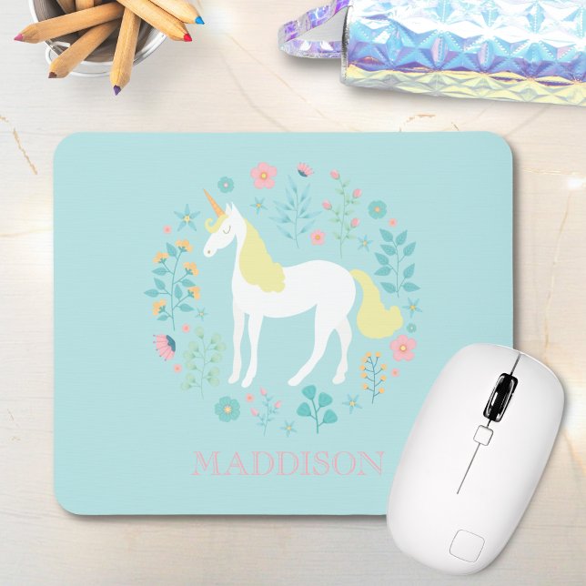 Tapis De Souris Jolie licorne & Fleurs Personnalisées (Créateur téléchargé)