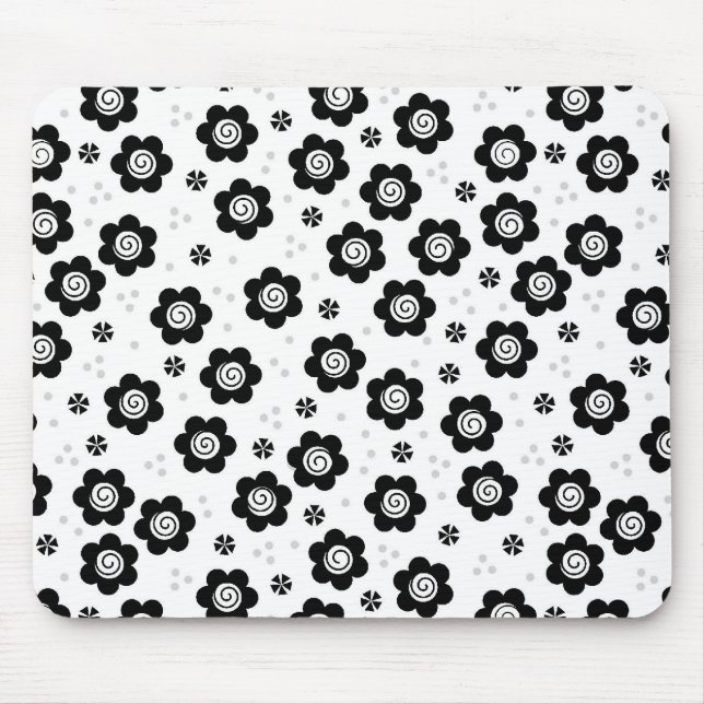Tapis De Souris Jolie mousepad aux fleurs blanches noires (Devant)