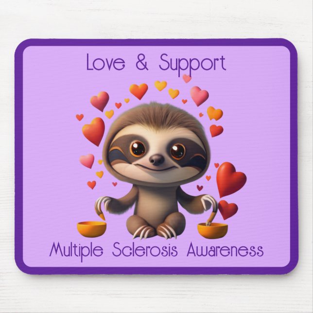 Tapis De Souris Jolie MS Baby Sloth entourée de ♥️ s (Devant)