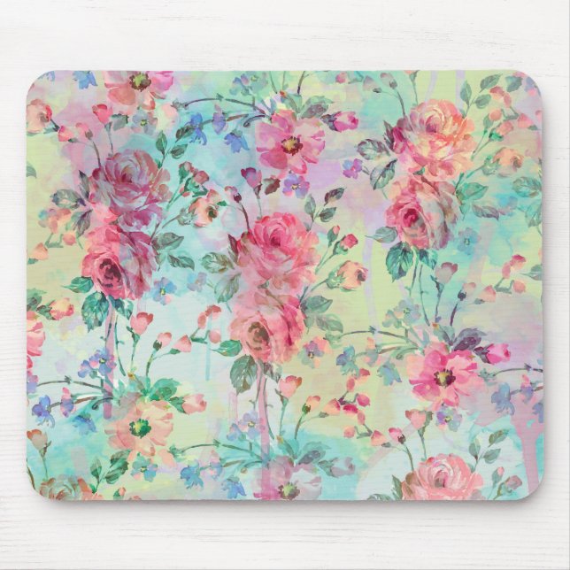 Tapis De Souris Jolie peinture rose florale (Devant)