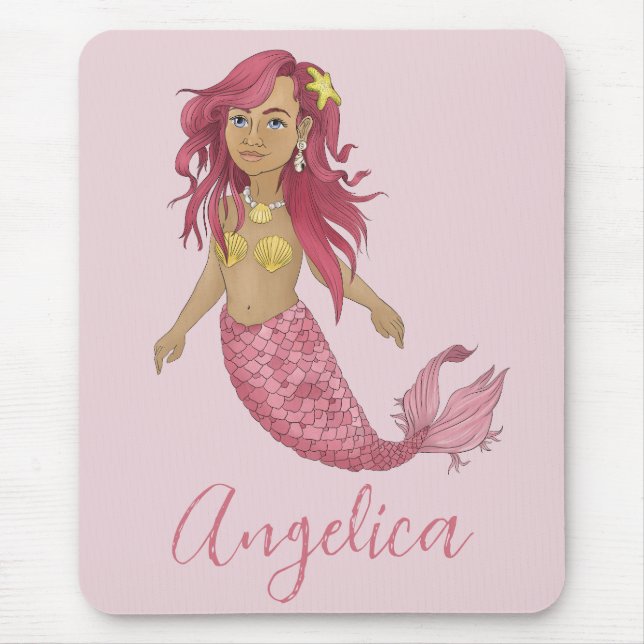Tapis De Souris Jolie Sirène Rose Joyeux Anniversaire Nom personna (Devant)