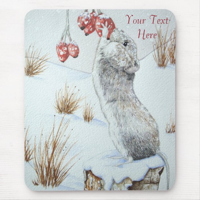 Tapis De Souris jolie souris de champ neige d'hiver (Devant)