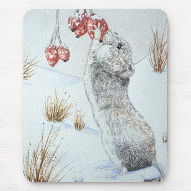 Tapis De Souris jolie souris de champ neige d'hiver (Devant)