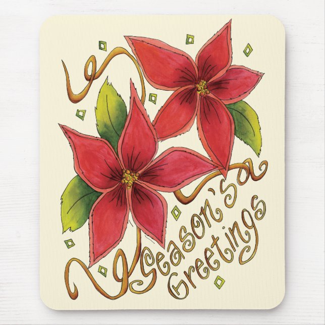 Tapis De Souris Jolies Bonnes Fêtes de Noël avec Poinsettias (Devant)