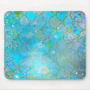 Tapis De Souris Jolies Écailles de Sirène Brillantes Bleu Iridesce