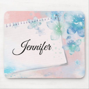 Tapis De Souris Jolies fleurs bleues sur Arrière - plan rose