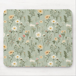 Tapis De Souris Jolies fleurs de prairie sur fond vert