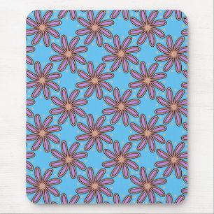 Tapis De Souris Jolies pâquerettes violettes sur fond bleu