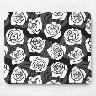 Tapis De Souris Jolies roses Vintages en noir et blanc