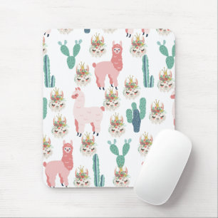 Tapis De Souris Jolis Llamas roses et Cactus vert