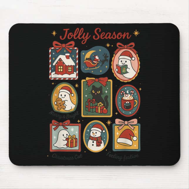 Tapis De Souris Jolly Season Ghost Cat Santa Christmas Frame Merry (Devant)