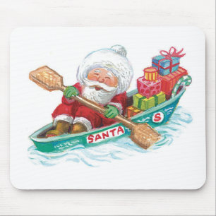 Tapis De Souris Jote Cartoon Jolly Santa Claus dans un bateau de r