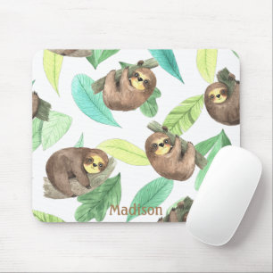 Tapis De Souris Jote Sloth sur une branche Bananes Nom animal