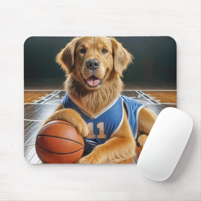 Tapis De Souris Joueur de basketball Golden Retriever (Avec souris)