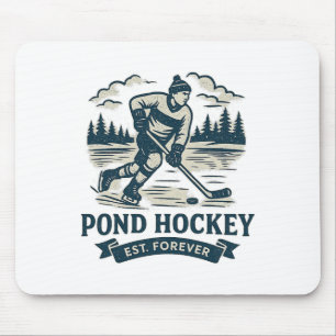Tapis De Souris Joueur de hockey sur étang rétro Lac gelé Hiver