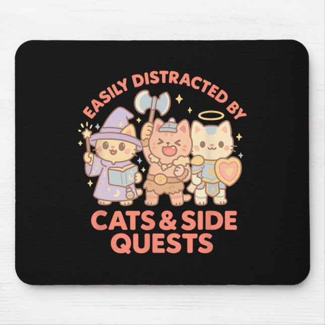 Tapis De Souris Joueur de Rpg Chats Nerds Quête Secondaire Distrai (Devant)
