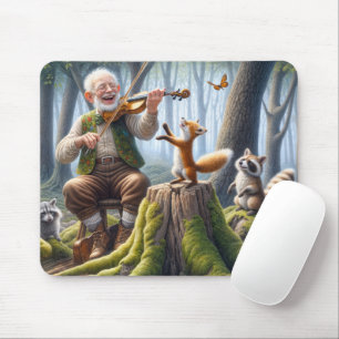 Tapis De Souris Joueur de violon dans une forêt avec faune