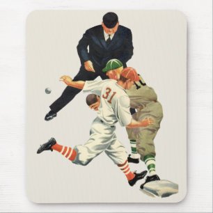 Tapis De Souris Joueurs de baseball vintage en sécurité au marbre
