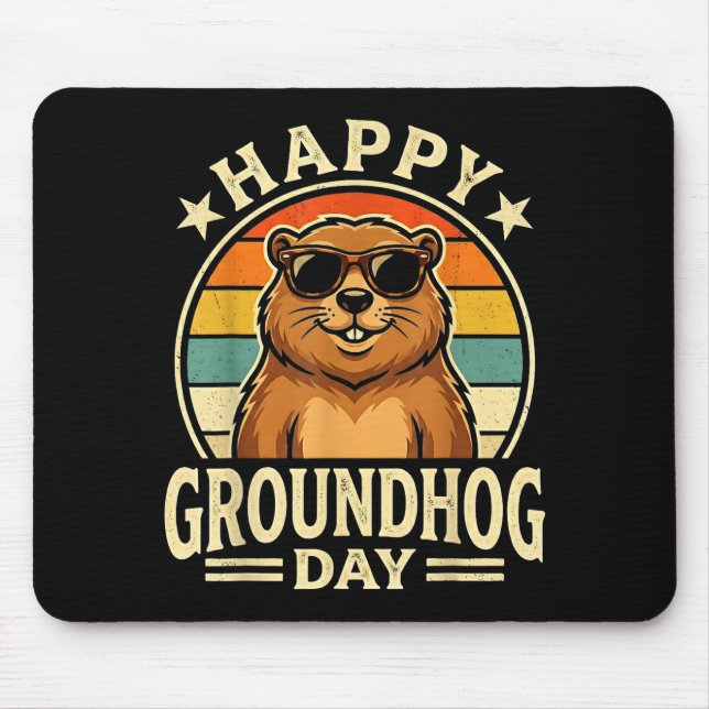 Tapis De Souris Jour de la marmotte rétro heureux Cool Jour de la  (Devant)