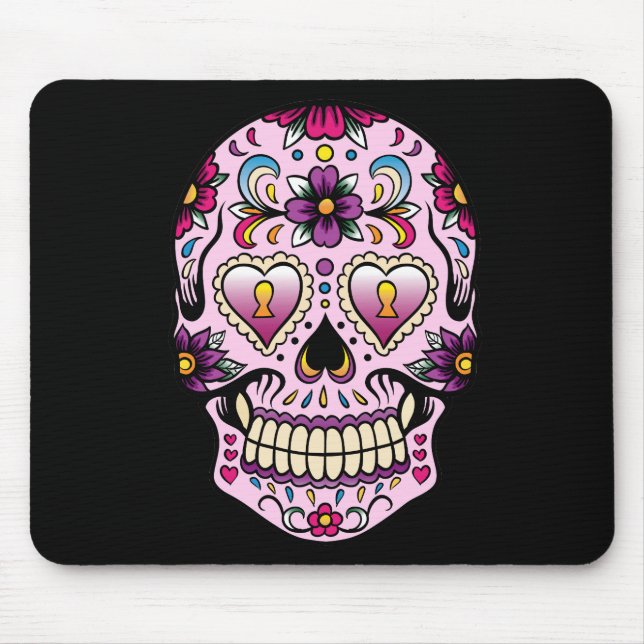 Tapis De Souris Jour de la mort crâne sucre rose (Devant)