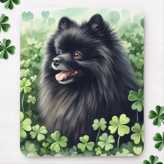 Tapis De Souris Jour de la Saint Patrick noir de Poméranie (Créateur téléchargé)