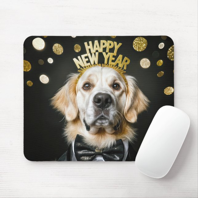 Tapis De Souris Jour de l'an Golden Retriever Tuxedo (Avec souris)