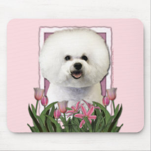 Tapis De Souris Jour de mères - tulipes roses - Bichon Frise