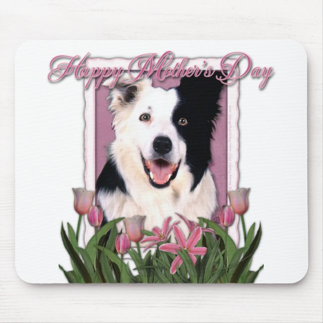 Tapis De Souris Jour de mères - tulipes roses - border collie (Devant)