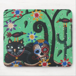 Tapis De Souris Jour des morts, crânes de sucre, chat noir, par