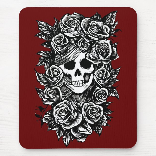 Tapis De Souris Journée Rose Du Crâne Féminin De L'Art Morte (Devant)