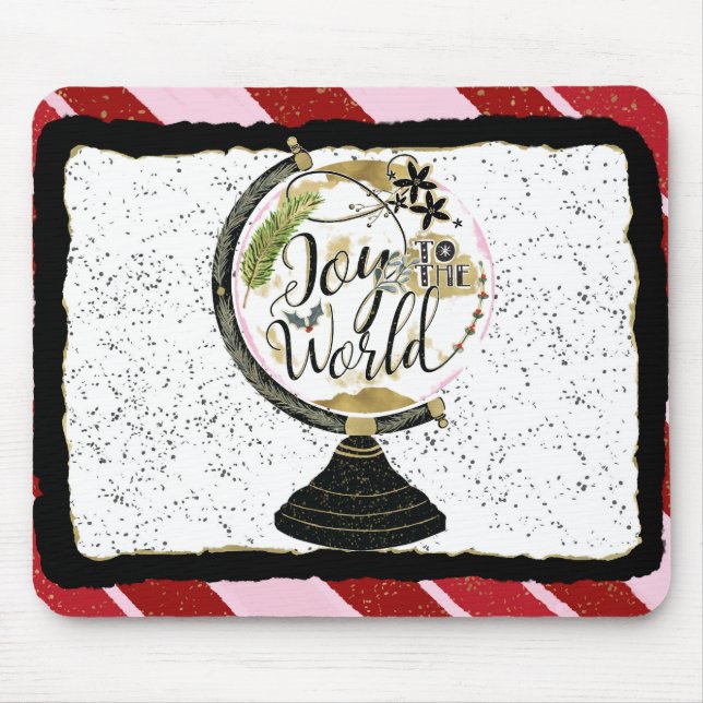Tapis De Souris Joy to the World Global Holiday Pink & Red Stripes (Devant)