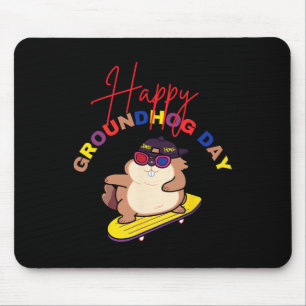 Tapis De Souris Joyeuse fête de la marmotte drôle de skateboard de
