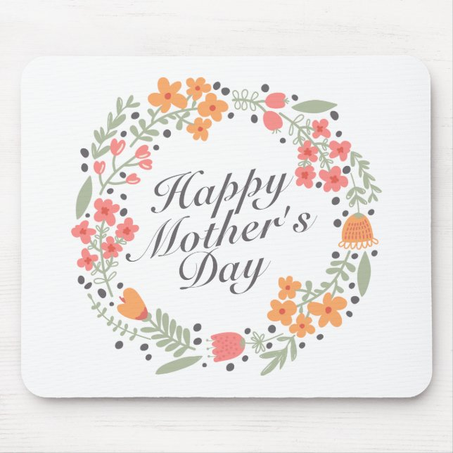 Tapis De Souris Joyeuse Fête des Mères Florale Wreath Mousepad (Devant)
