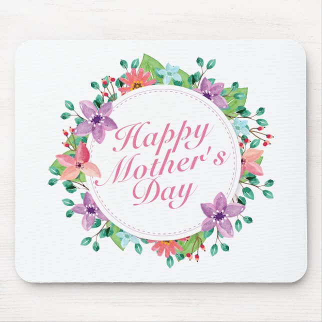 Tapis De Souris Joyeuse Fête des Mères Florale Wreath Mousepad (Devant)