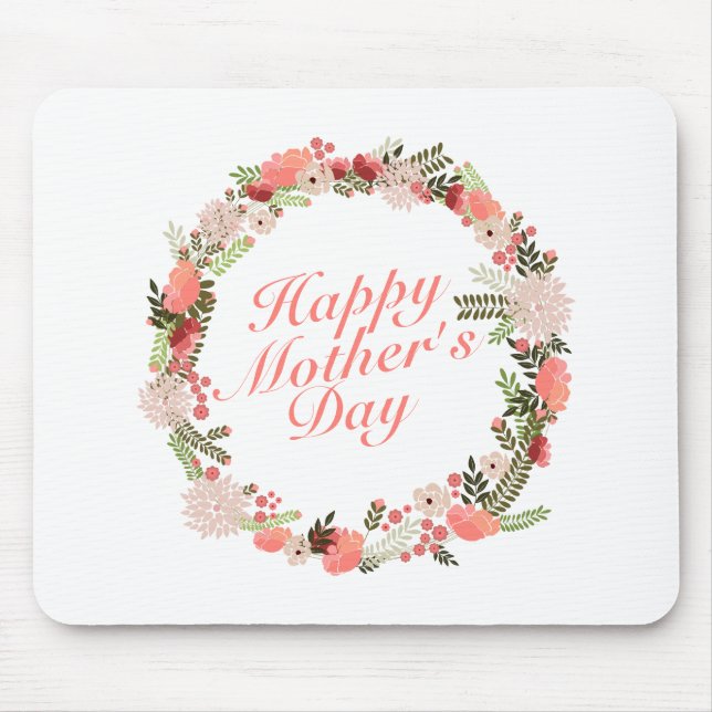 Tapis De Souris Joyeuse Fête des Mères Florale Wreath Mousepad (Devant)