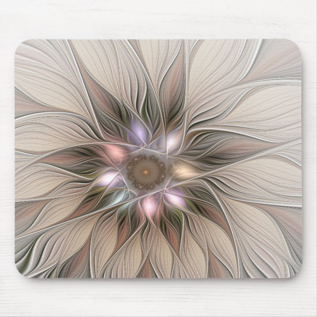 Tapis De Souris Joyeuse Fleur Abstrait Beige Brown Floral Fractal (Devant)